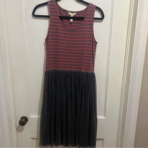 Striped Sleeveless Dress - Red and Gray